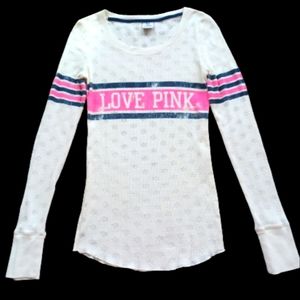 PINK Victoria's Secret Long sleeve top with lettuce style hemlines. Very cute